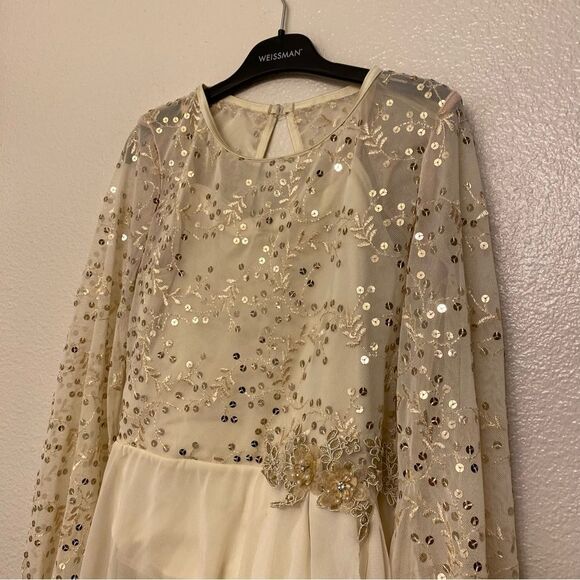 Weissman Dance Costume ivory white sequin appliqué Saint Honesty 13413 XLC child - Picture 3 of 13